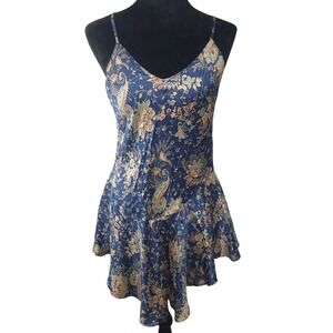 Women's 100% Silk Top Blouse Sz Small Spaghetti Straps Floral Print Boho Chic